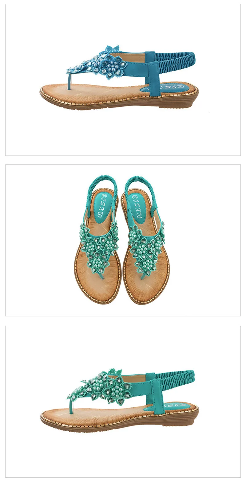YAERNI Women Sandals New Fashion Bead Flower Round Toe Flip-flop Sandals Female Trend Summer Shoes Woman Plus Size 36-42