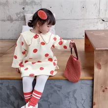 Осень-зима, новое модное бархатное платье с капюшоном и длинными рукавами в горошек для девочек детское повседневное Хлопковое платье с отложным воротником