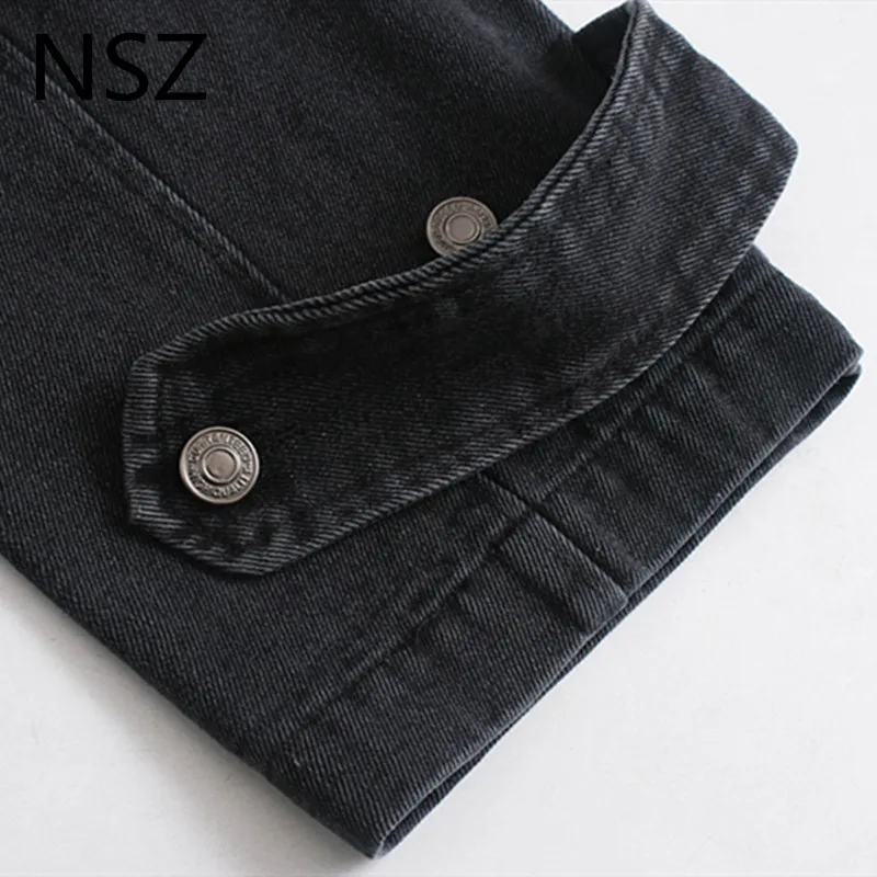 NSZ женское негабаритное черное джинсовое пальто с длинным рукавом Тонкая джинсовая куртка с поясом модная Осенняя Верхняя одежда Топ