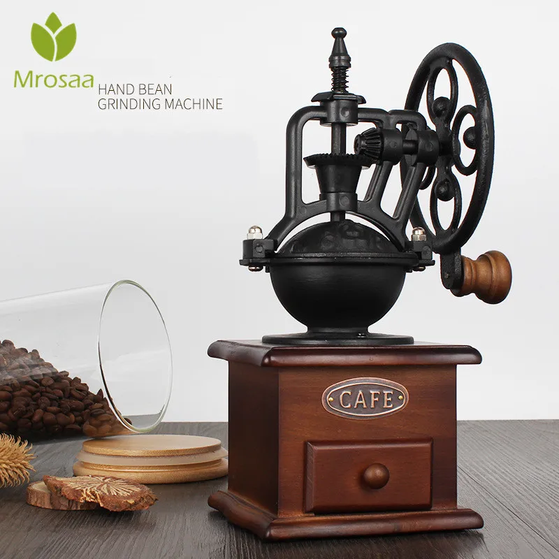 Classical Wooden Manual Coffee Grinder Hand Cast iron Retro Handmade Coffee Beans Spice Mini Burr Mill Grinders Kitchen Tool Classical Wooden Manual Coffee Grinder Hand Cast iron Retro Handmade Coffee Beans Spice Mini Burr Mill Grinders Kitchen Tool