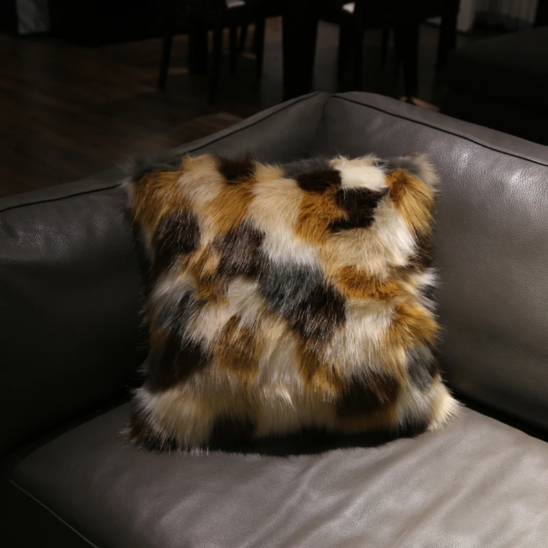 

45X45/50X30CM Three-color mixed imitation fox fur pillowcase back cushion cover sofa decorative pillow covers