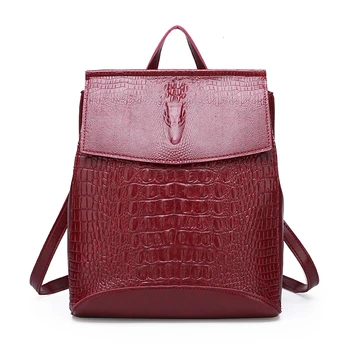 

Fashion Women Leather Backpacks High Quality Female Vintage Crocodile Backpack Travel Shoulder Bag School Bags For Girls