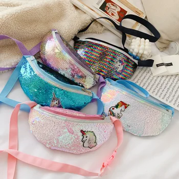 

Waterproof PVC Unicorn Sequins Girls Belt Waist Packs Fanny Girls Belt Mermaid Sport Bag Cartoon For Women Chest Waist Bag Pack