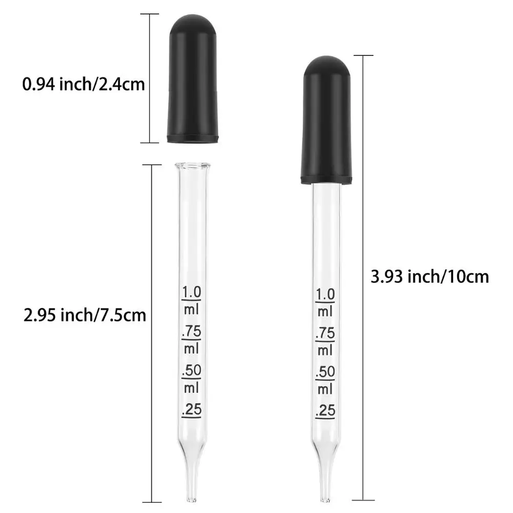 20pcs Clear Glass Pipettes With Black Rubber Cap Dropper Transfer Pipette Suitable for essential oil transfer