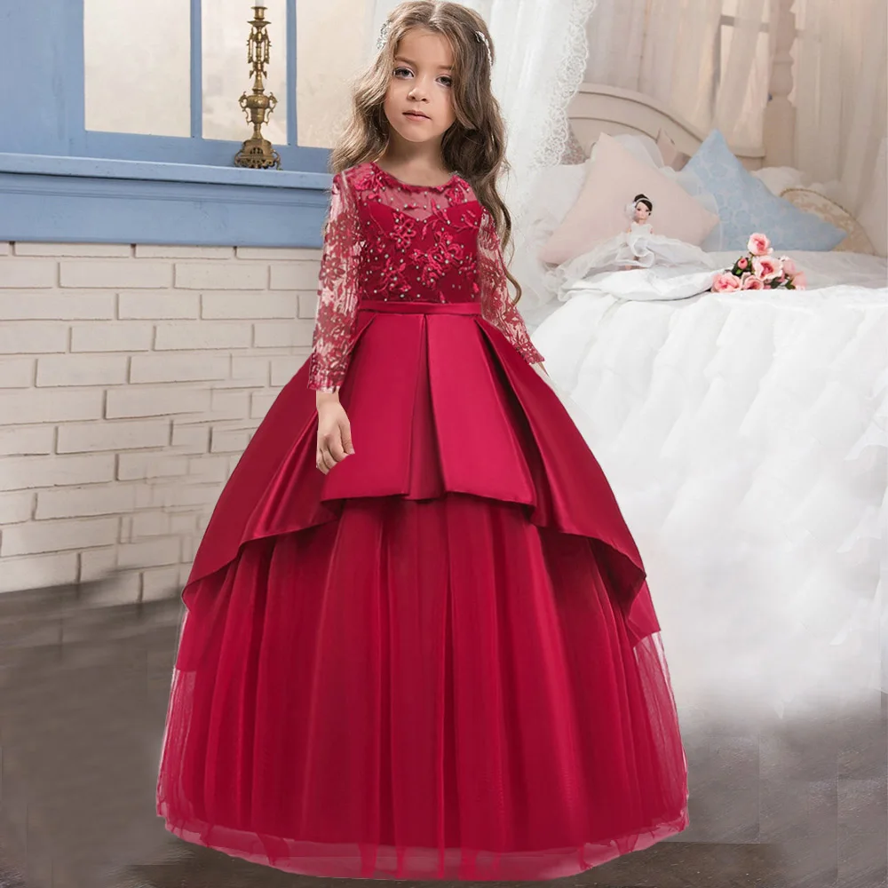 Light Sky Blue Floral Appliques Princess Ball Gown Wedding Flower Girl  Dresses 3/4 Long Sleeves Pageant Party Gowns For Girls From Allloves,  $84.59 | DHgate.Com