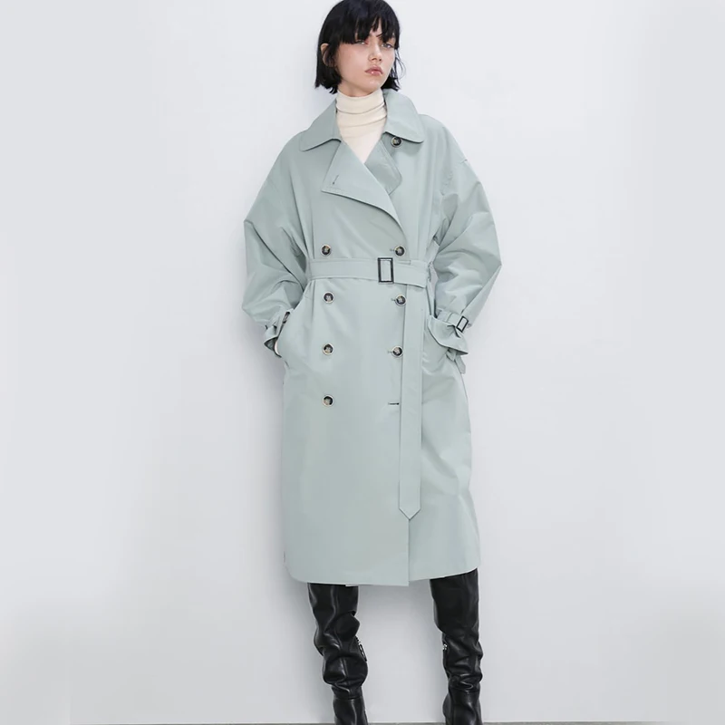 

Ladyfirsy Winter ZA Loose Windbreakers for Women Charm Turn-down Collar Double-Breasted Large Size Office Lady Xmas Long Jacket