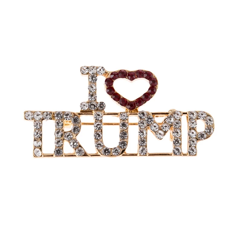 Золотая брошь I LOVE TRUMP булавки кристалл Стразы буквы Броши Trump сторонники унисекс пальто платье ювелирные изделия подарок