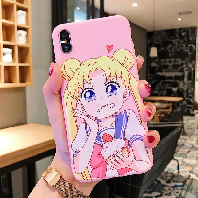 Only phone case Чехол для мобильного телефона iphone 7, 8, 6, Сейлор Мун, кавайный розовый силиконовый чехол для телефона с ремешком для iphone 11 Pro, мягкий чехол из ТПУ - Цвет: Only phone case