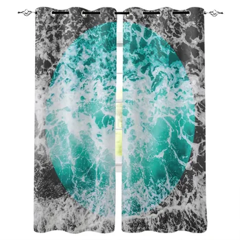 

Sea Surface Cyan Contrast Oil Painting Curtains Window Living Room Curtains High Blackout Curtain Thick