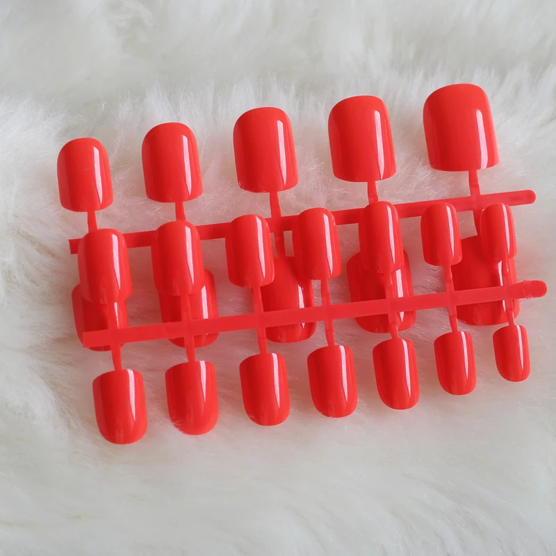 New design hot money solid color candy false nails short round head 24pcs red Orange N0105 | Красота и здоровье