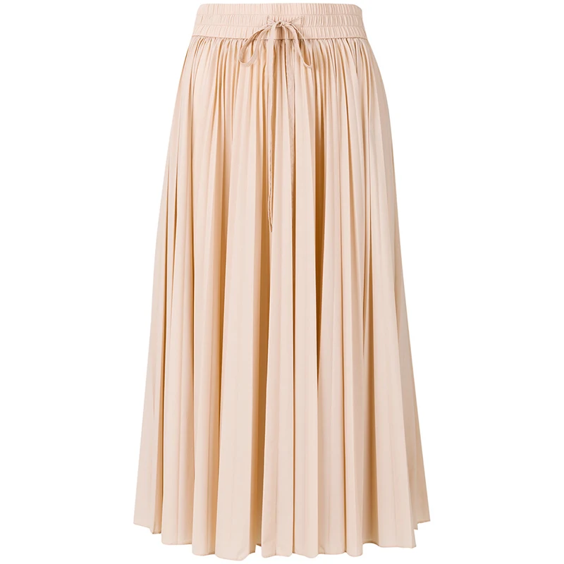 Женская плиссированная юбка, высокая талия, повседневная, на шнуровке, Сладкая леди, сплошной цвет, средняя юбка