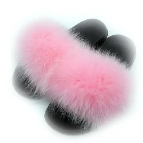 Pink Летние Тапочки из лисьего меха для родителей и детей детские меховые шлепанцы Унисекс Женская пушистая домашняя обувь Вьетнамки из натурального Лисьего меха - Цвет: Pink