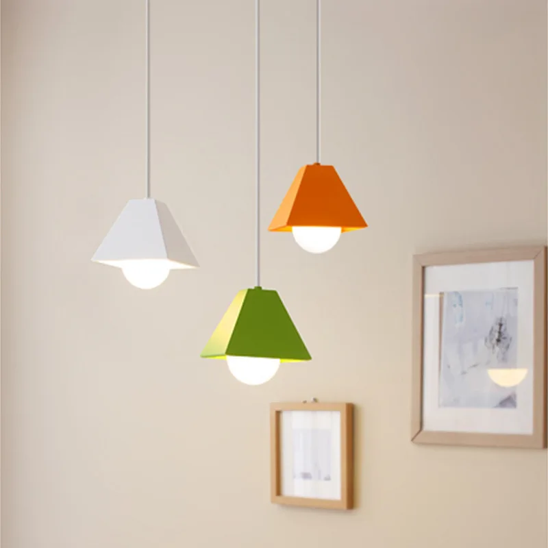 

Northern European-Style Creative Restaurant Chandelier can zhuo deng Macarons Color Cone LED Iron Art Three Head Single-head Cat