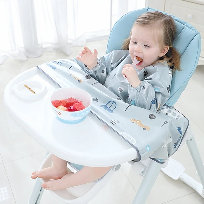 

Newborn Long Sleeve Bib Coverall with Table Cloth Cover Baby Dining Chair Gown Waterproof Saliva Towel Burp Apron