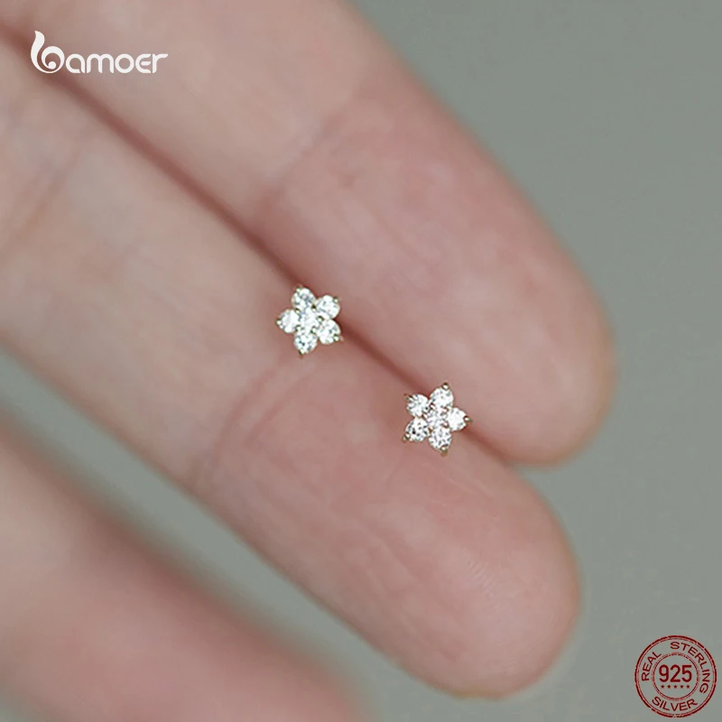 

Bamoer Genuine 925 Sterling Silver Simple Mini Flower Earrings for Women Exquisite All-match Snowflake Ear Studs S925 Jewelry