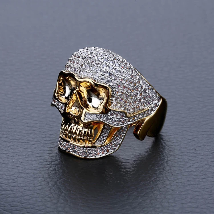 Кольцо в стиле хип-хоп, медное, золотое, с черепом, Iced Out, Micro Pave, AAA CZ, Череп, голова, кольцо, Шарм для мужчин, подарки