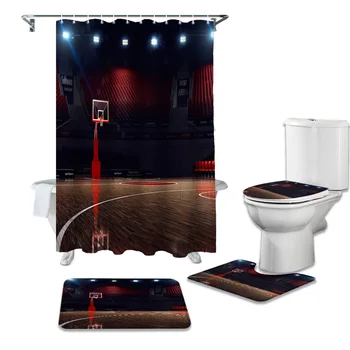 

Basketball Court Gymnasium Shower Curtains Set Bath Mat Set Toilet Cover Waterproof Shower Curtain Set Bath Mats Rugs