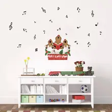 Рождественские ПВХ самоклеющиеся настенные стикеры фестиваль домашнего декора Лось и музыкальные ноты