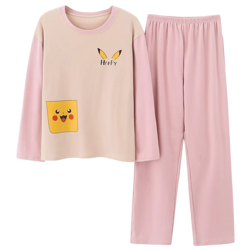 

Cotton Women's Long Sleeve Pajamas Set Round Collar Cartoon Print Pajamas 2 Piece Set Autumn Winter Casual Pajamas Home Clothing