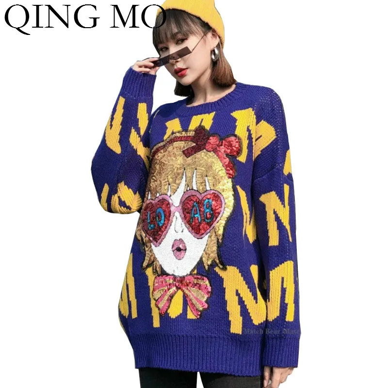 QING MO Character Sweater With Sequin 2020 Autumn