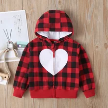 Осенняя толстовка с капюшоном для маленьких девочек; красное Детское пальто в клетку