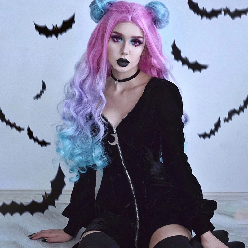 

Gothic Black Vintage Crescent Zipper Velour Mini With Hooded Dress Goth Harajuku Women Dark Halloween Party Puff Sleeve Dress