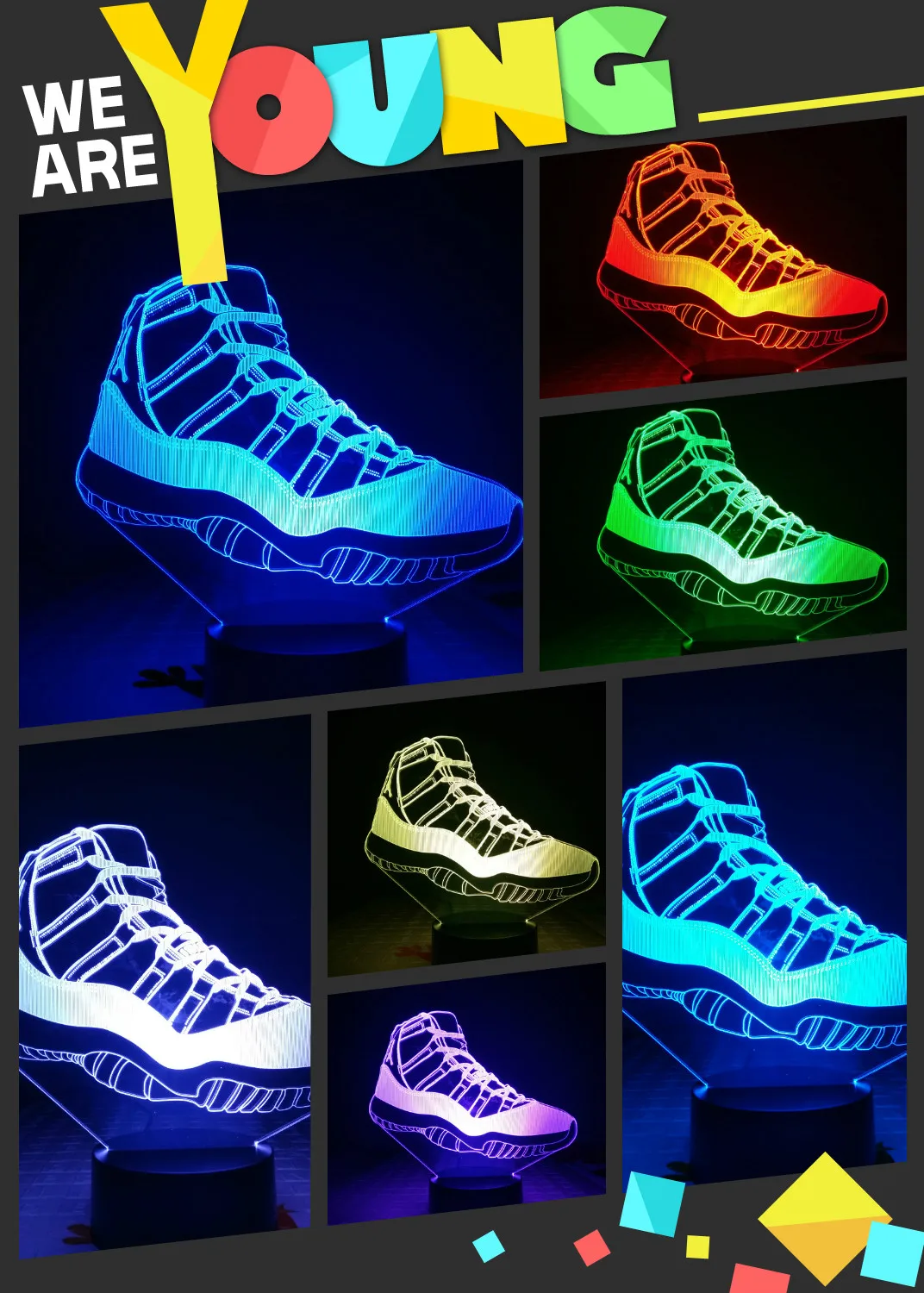 Тапки Jordan AJ 11 детский Ночной светильник Led баскетбол Michale Jordan домашний декоративный светильник детский подарок прикроватная настольная лампа 3D