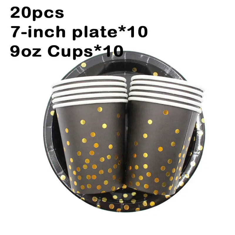 Plates-Cups-20pcs 65 шт Свадебные украшения для дня рождения, черные одноразовые столовые приборы, тарелки, бумажные трубочки, принадлежности для вечеринки, сувениры для детского душа - Цвет: Plates-Cups-20pcs