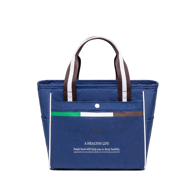 Winner Portable Lunch Bag New Thermal Insulated Lunch Box Tote Cooler Handbag Pouch Dinner Container School Food Storage Bags Horizontal-Navy Blue