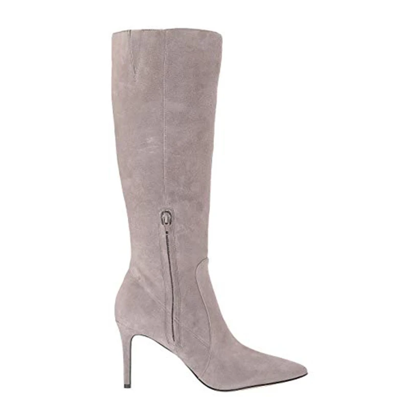 Women Pointed Toe Knee High Boots Stiletto High Heel Long Boot Snake PU Leather Red Black Grey suede Lady Large Size Winter
