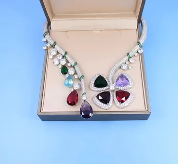 

Women's multi color cubic zircon choker necklaces Ladies silver color party Fine Jewellery