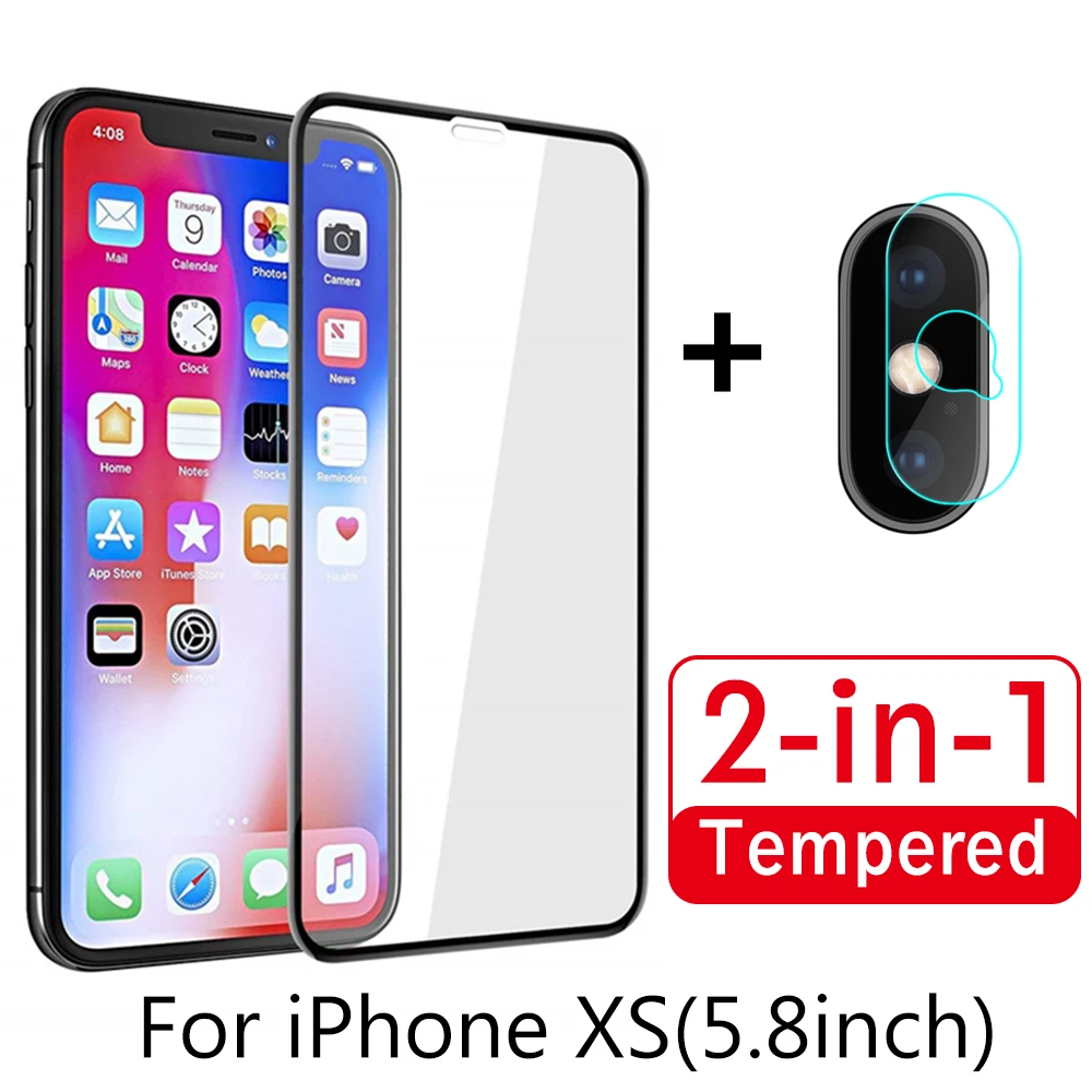 2 в 1 Защитная пленка для объектива задней камеры iPhone X XR XS макс. закаленное стекло 8