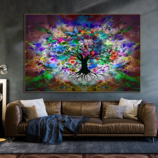 Árbol Dorado de la vida pintura al óleo sobre lienzo pared arte póster  impresiones, cuadros de pared abstractos nórdicos, sala de estar,  dormitorio, decoración del hogar - AliExpress