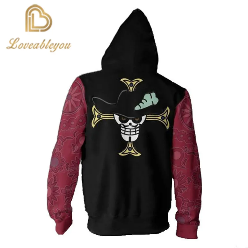 Anime One Piece Dracule Mihawk 3D Zipper Hoodie Cosplay Costume Streetwear Hoodies Off White Sweatshirt for Men and Women