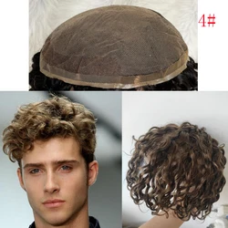 Toupee for Men Full Swiss Lace Hairpieces Base Size 10x8 inch Hair Replacement System for Men Human Hair Curly Toupee For Men 4#