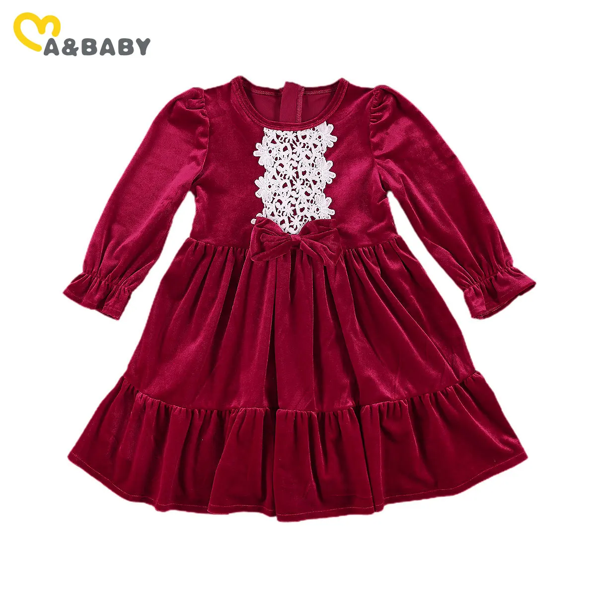 

Ma&Baby 2-11Y Vintage Kid Girls Red Velvet Dress Christmas Lace Ruffles Long Sleeve Party Dresses For Girls Children Costumes