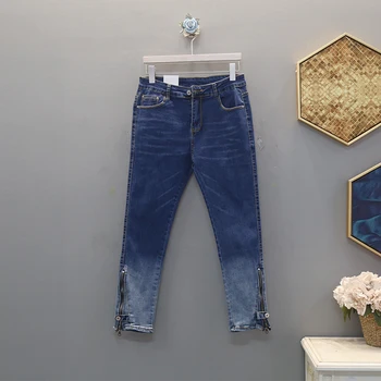 

[EWQ] 2020 Summer New Pattern Solid Colors High Waists Zipper Bleached Straight Ankle-length Pants Women Streetwear AW03105L