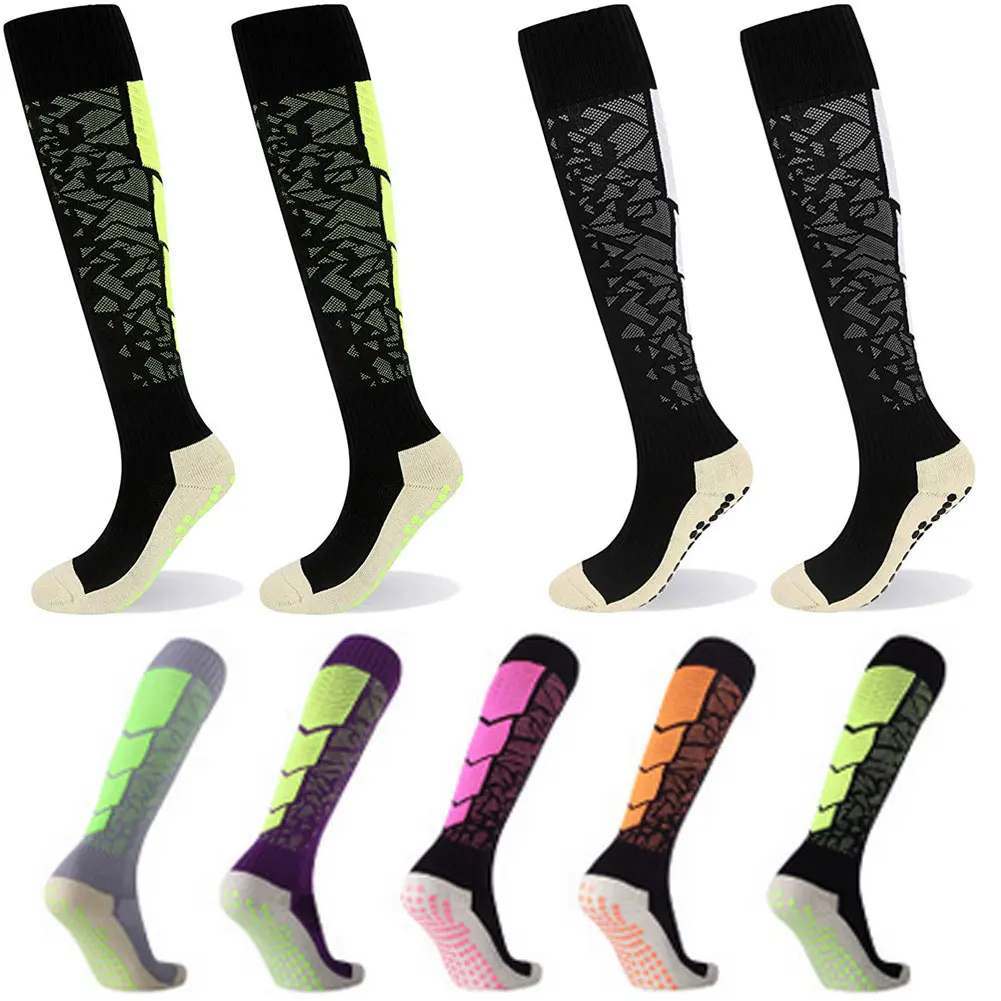 1 пара Противоскользящих спортивных носков для футбола, мужские носки, футбольные Гольфы выше колена, серые, зеленые, оранжевые, розовые