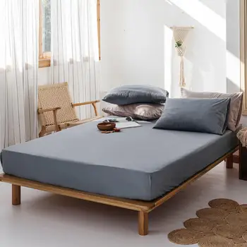 

1/3 Pcs Fitted Sheet Solid Color Bed Sheets Linen Bedspread with An Elastic Band 100% Cotton Mattress Cover High 25cm