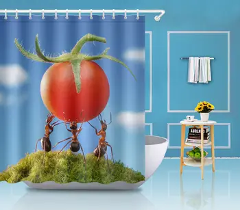 

Bath Fabric Shower Curtain-Ants Raised Unique Rug &12Hook