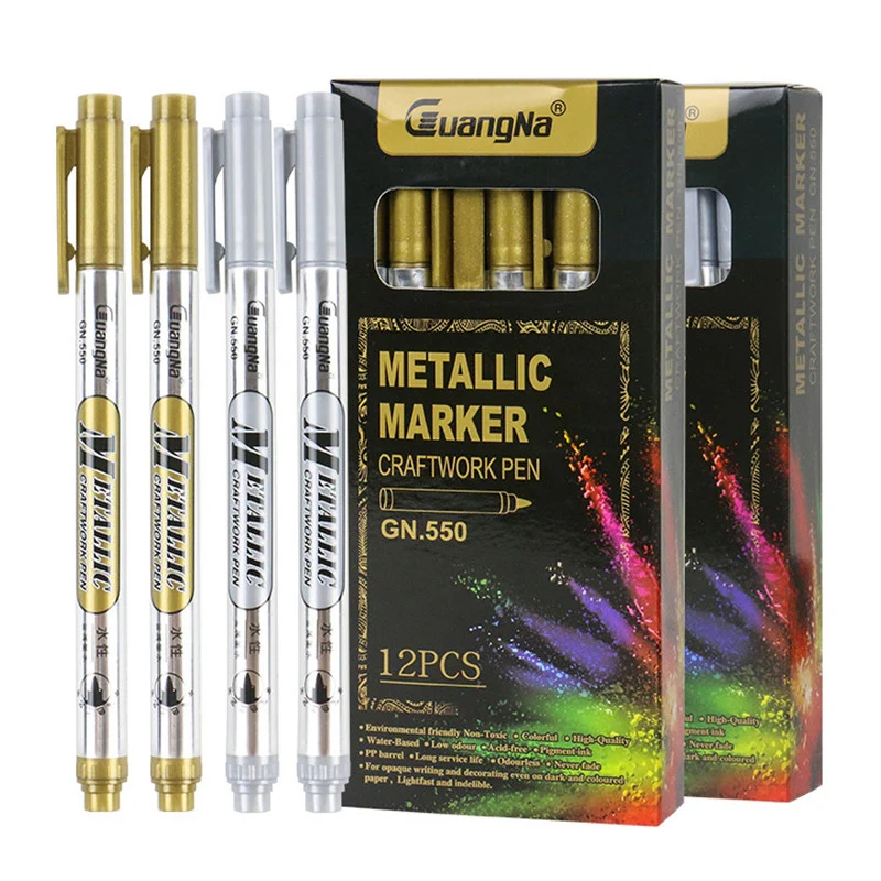 

4pcs/set Permanent Metalic Marker Gold Silver Highlighter Marker Pens for Paper Photo Album Fabric Steel Paint Art Markers