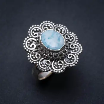 

Natural Caribbean Larimar Handmade Vintage 925 Sterling Silver Ring, US Size 8 S2770