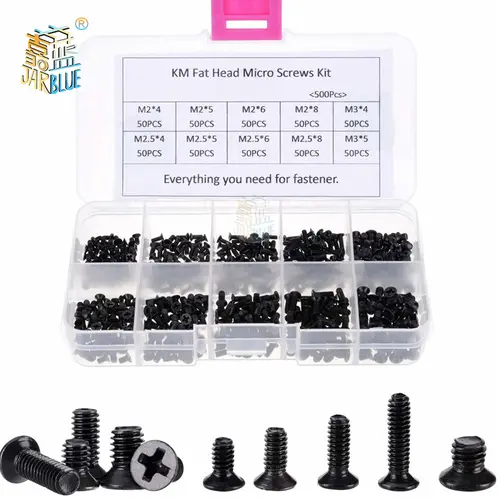 250Pcs/500Pcs M2 M2.5 M3 KM Screw Flat Head Phillips Screws Laptop Notebook Screws Set Kit for Computer Small Screw