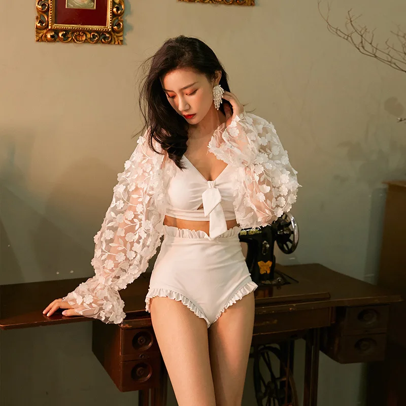 Swimming Suit Swim Wear Swimsuit Woman One Piece Peice Women 2020 Red Push Ups Fairy White Three Flowers Sexy Split Floral