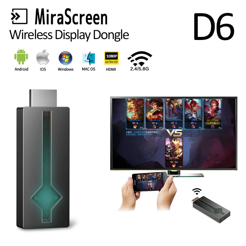 MiraScreen D6 2,4G/5G Wifi Дисплей ТВ ключ 1080P Miracast Anycast Airplay Dlna Мини ПК Android tv stick для ios windows MacOS