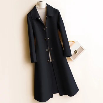 

Women Wool Plaid Long Coat Fashion Woollen Overcoat Loose Outwear Female Winter Loose Warm Wool Blends Elegant Parka 008
