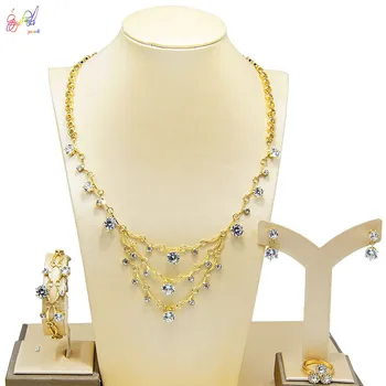 

Yulaili Dubai Gold Necklace Earrings Bracelet Ring for Women Engagement Jewelry Sets Morocco Fashion Accessories Free Shipping