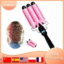 

Three Barrel Curling Iron Wand With LCD Temperature Display Ceramic Tourmaline Dual Voltage Hair Waver For All Types Of Hair
