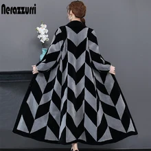 Nerazzurri шуба натуральный мех большого размера зимнее пальто с натуральным мехом, дубленка женская овчина с цветным блоком, Удлиненное пальто с v-образным вырезом шуба из овечьей шерсти шуба ягненок шубы овечий мех