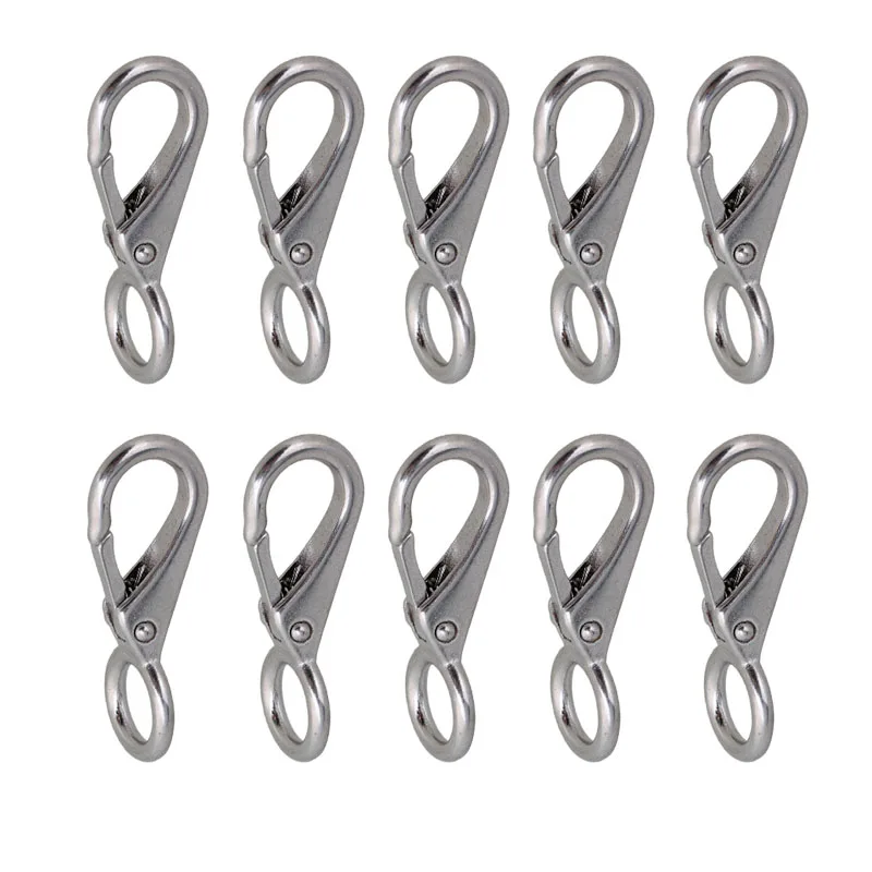10pcs 5.5cm 304 нержавеющая сталь металлический фиксированный крючок пружинный карабин быстросъемный крюк многофункциональный для пеших прогулок Кемпинга Брелок для ключей на ремень - Цвет: 10pcs 5.5cm